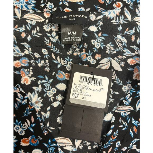 NWT Club Monaco Silk Button Floral Detail Blouse - M - Picture 5 of 6